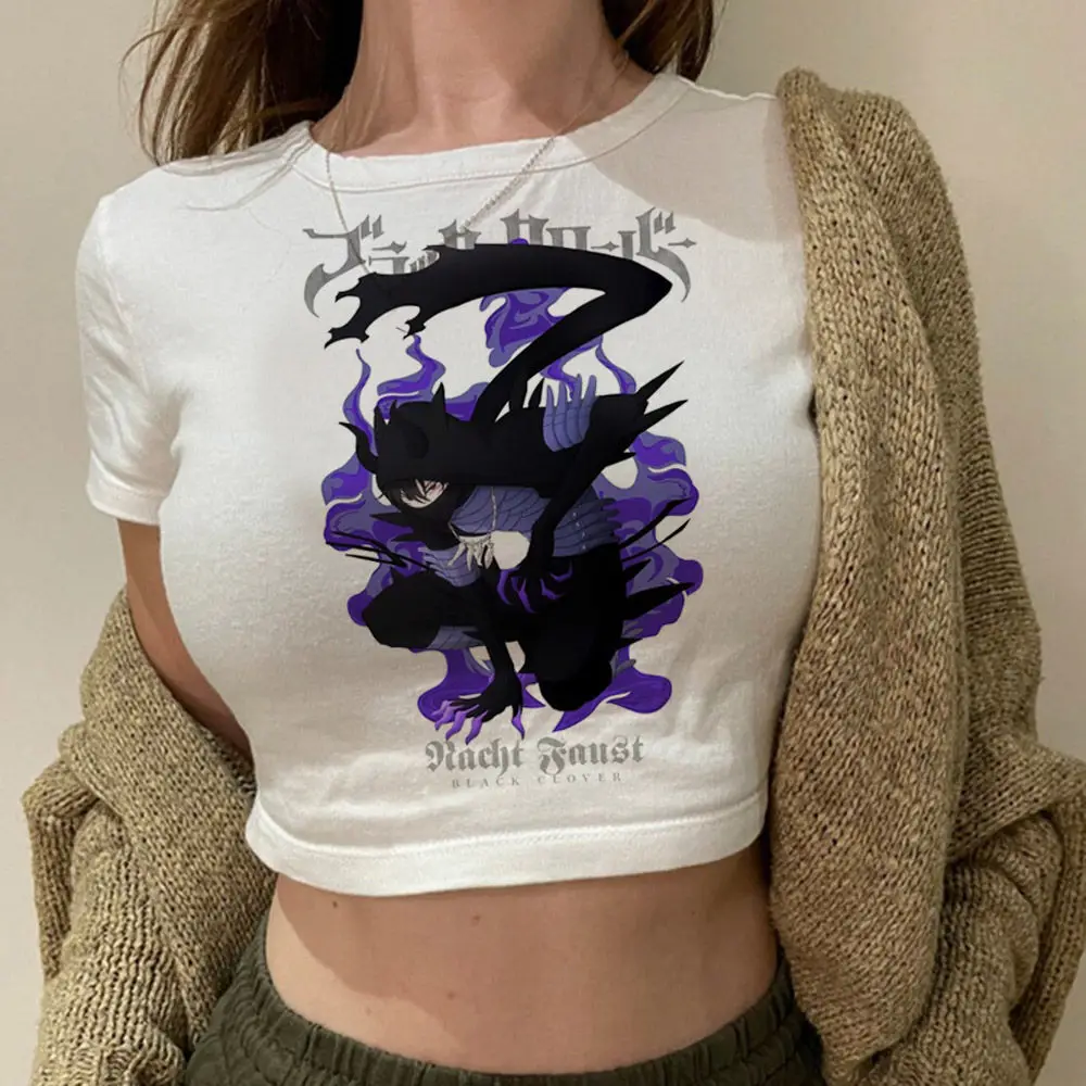 Black Clover crop top gothic  Grunge shoujo girl style harajuku cropped 2000s summer y2k woman clothes