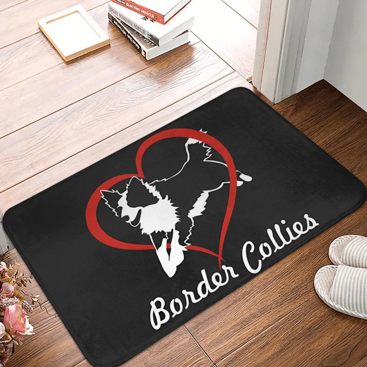 Border Collie Dog Bath Mat Heart Velvet Soft Toilet Mat Kitchen Shower Room Anti Slip Foot Mat Custom DIY Bathroom Rug