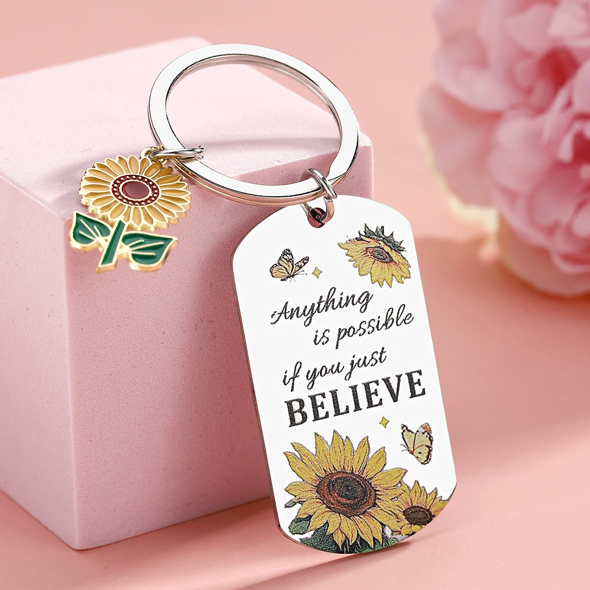 As long as you believe, anything is possible. This motivational keychain is perfect for giving as a daily affirmation to friends