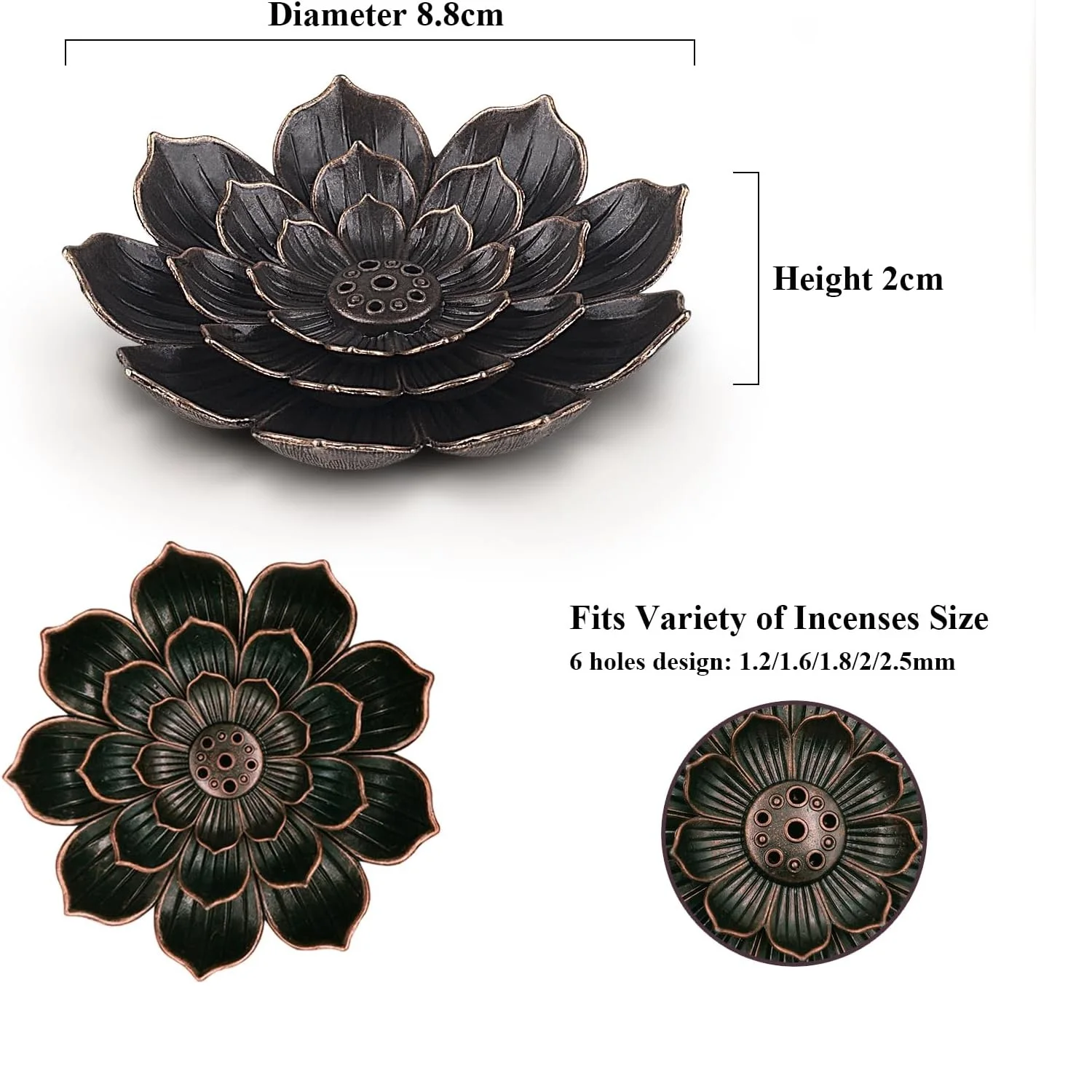 100Pcs Large Incense Holder for Sticks Anti-Ash Spilling, Brass Lotus Incense Stick Holder and Detachable Ash Catcher