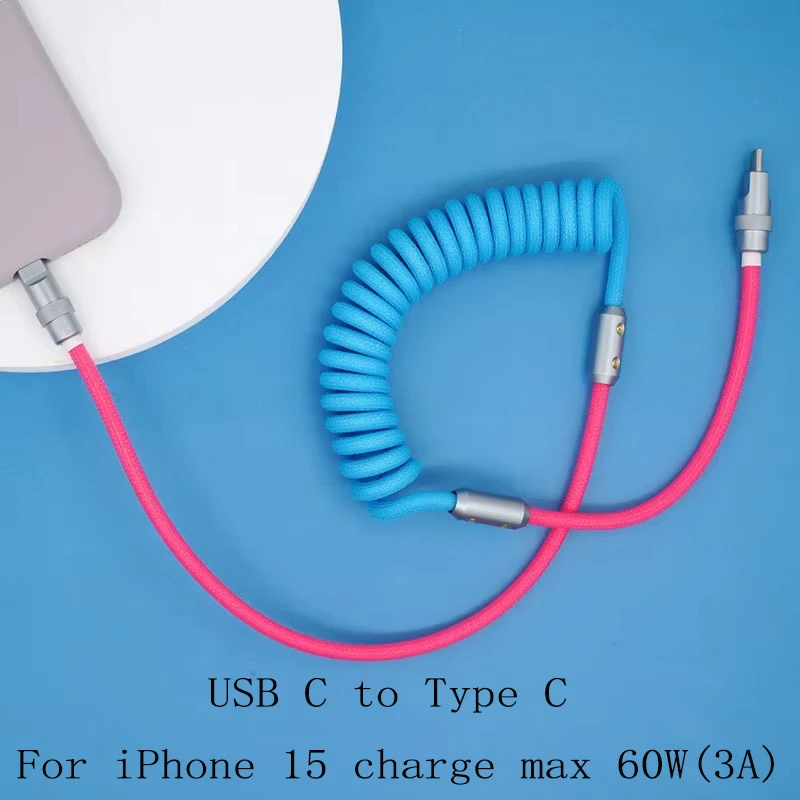 1.8M PD Max 60W USB Type C to Type C Charging cable for 15 Pro Max Car Phone 6A Fast Charging Telescopic Cbale for Samsung Xiaom