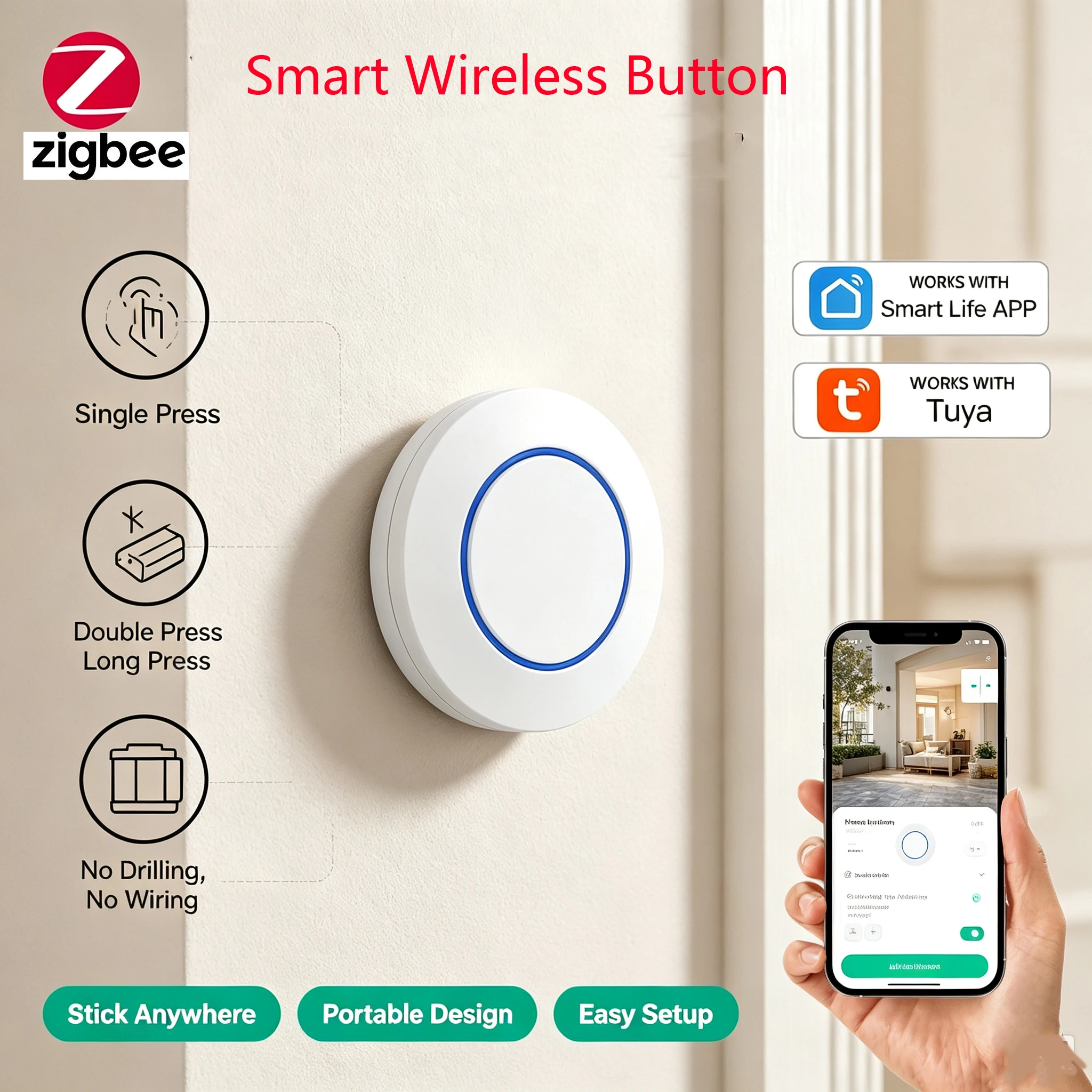 Work with tuya smart life app Graffiti Zigbee Scene Switch Zigbee Wireless Scene Switch Zigbee Free Paste