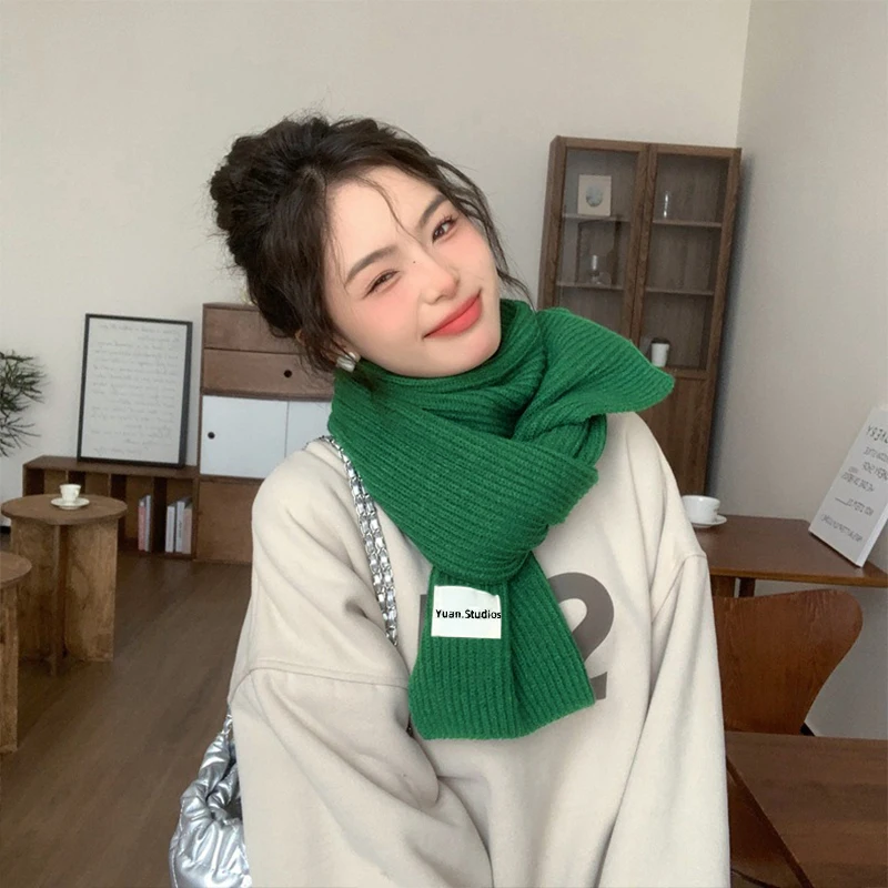 2025 outono e inverno novo lenço de lã de malha macia feminino versátil quente cor sólida grosso casal pescoço cachecol