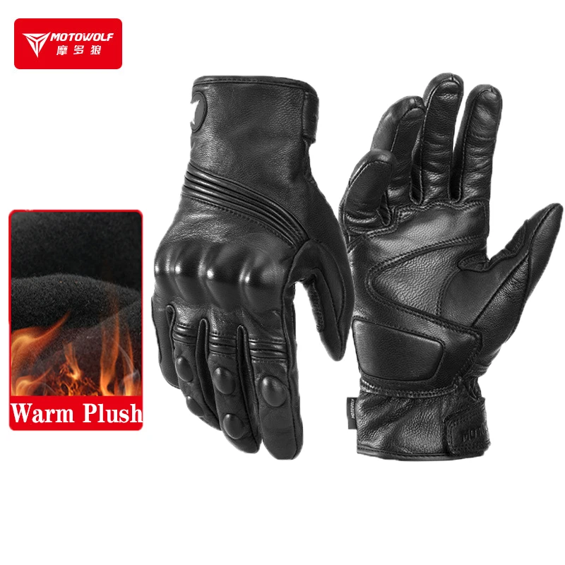 Motowolf Motorcycle Winter Riding Windproof Warm Comfort Gloves Men Women Touch Screen Genuine Leather Thermal Moto Equipment