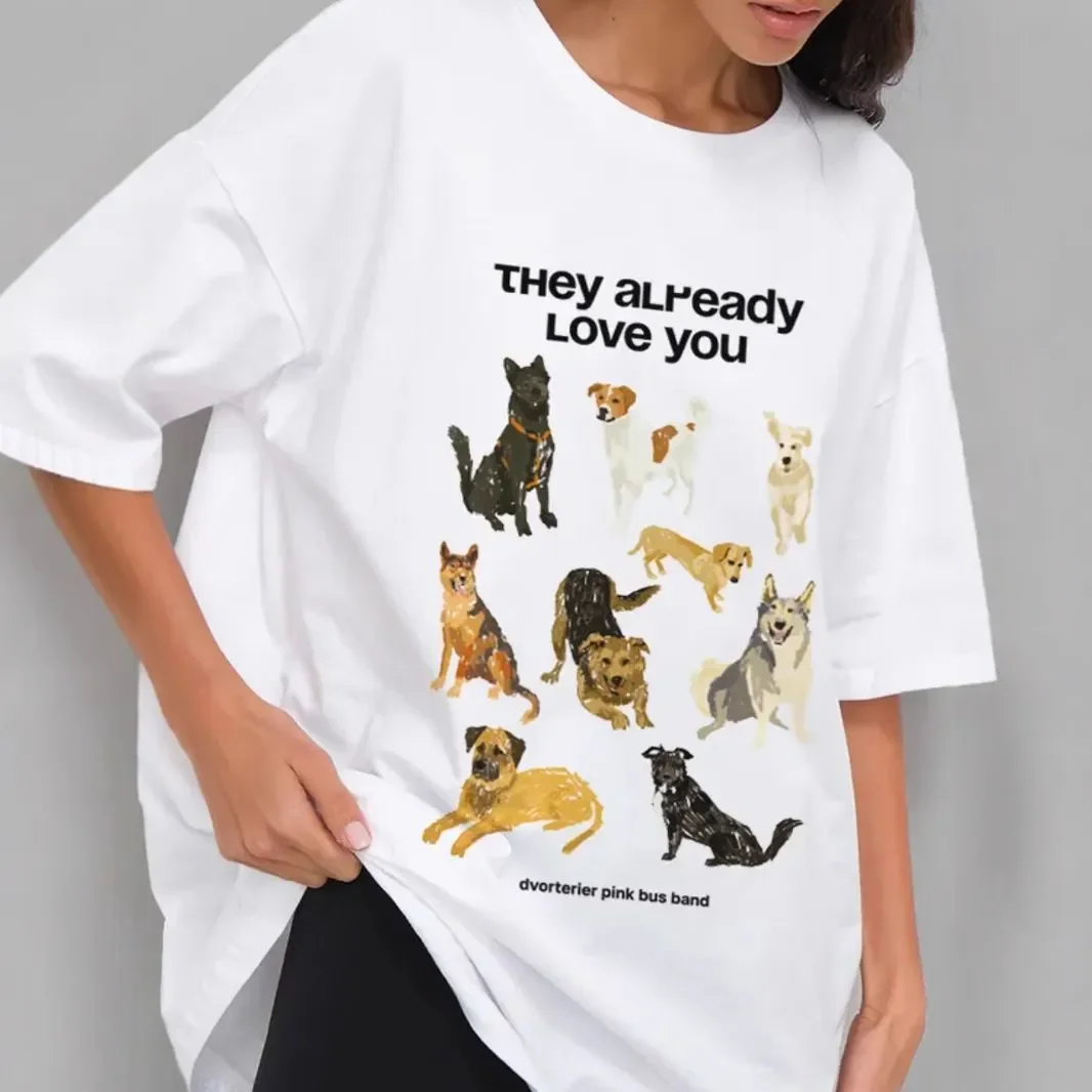 

Cartoon Cute Dog Print 2025 Summer European and American Style Pure Cotton Short-sleeved T-shirt Commuter Top, High-end