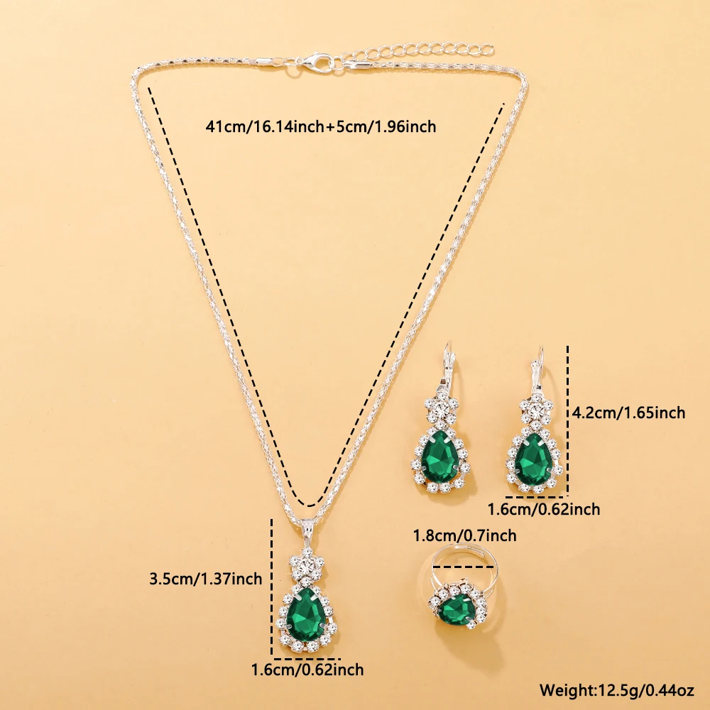 4pc Teardrop Crystal Pendant Necklace Earrings Set