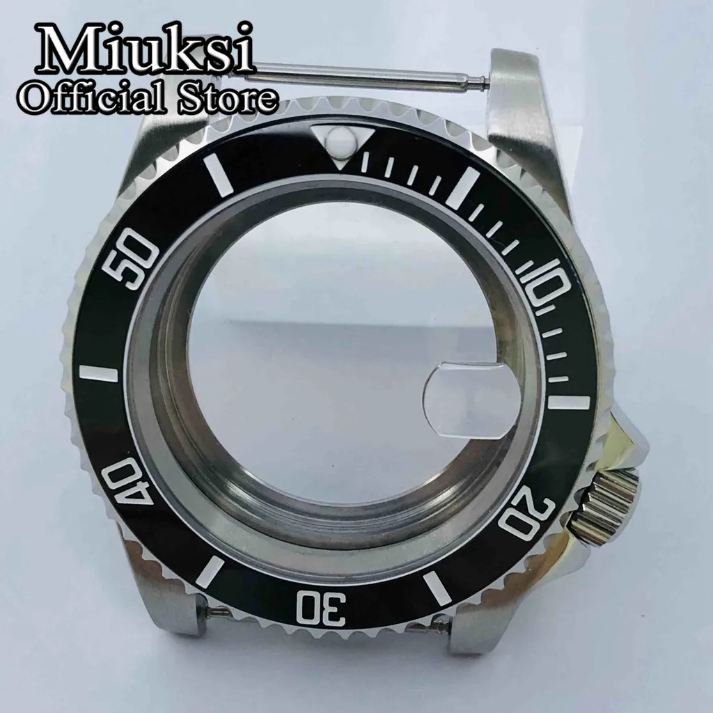 Miuksi 40mm silver sterile watch case ceramic/titanium bezel sapphire glass fit NH35 NH36 ETA2824 PT5000 movement