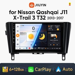 JIUYIN AI Voice Wireless CarPlay Android Auto Radio for Nissan Qashqai J11 X-Trail 3 T32 2013-2017 4G Car Multimedia GPS 2din