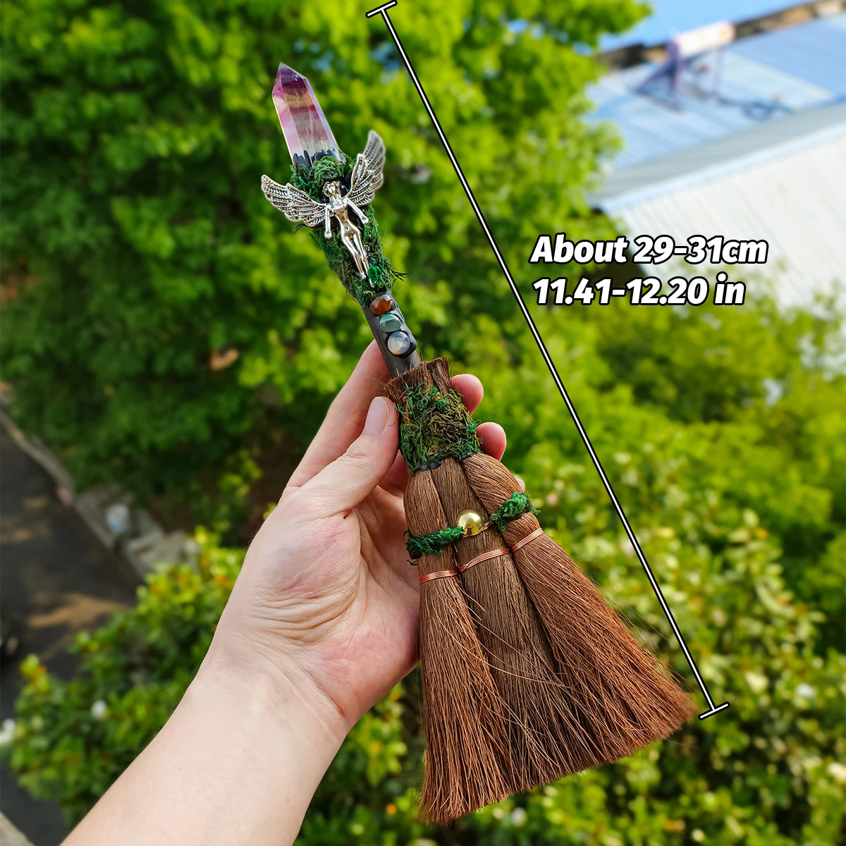 1pc Natural Crystal Point Stone Amethyst Altar Witch Supplies Table Decoration Family Tree Charms Feather Broom Crafts