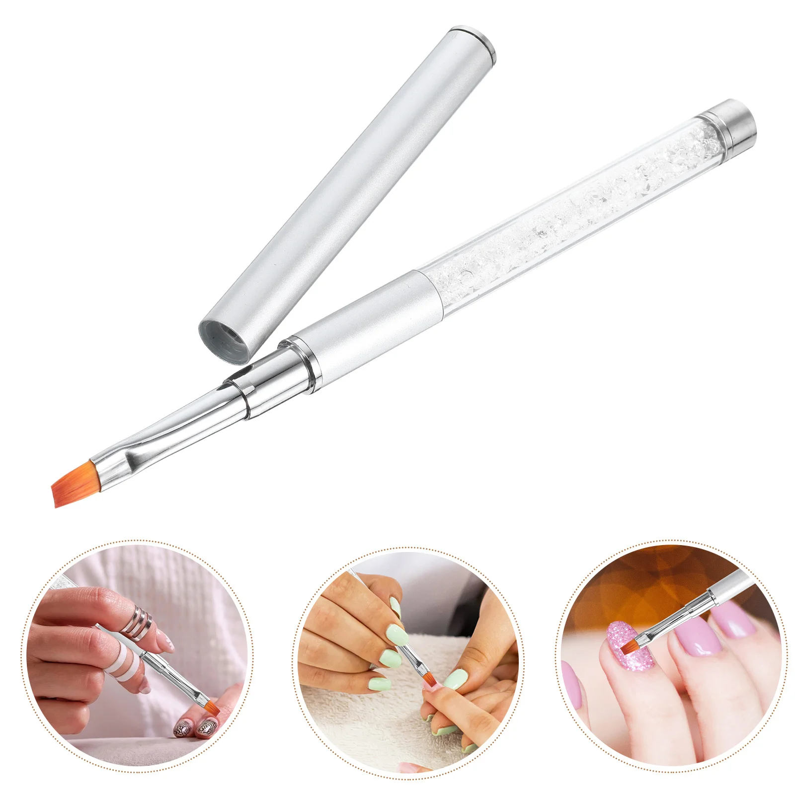 

Silver Nail Art Pen Crystal Beads Handle Manicure Tools Professional DIY Nail Brush for Natural False Acrylic