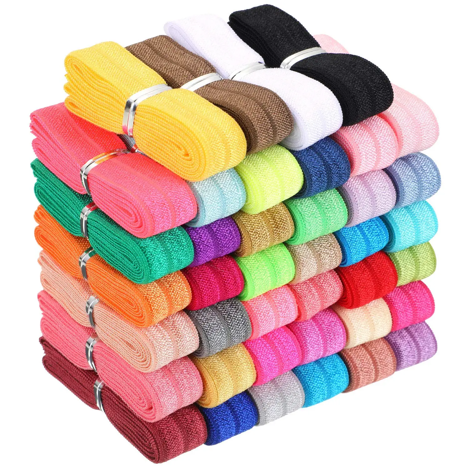 

40 Yards 5/8 inch Fold Over Elastic Ribbon 40 Colors for Sewing, Hair Ties, DIY Crafts