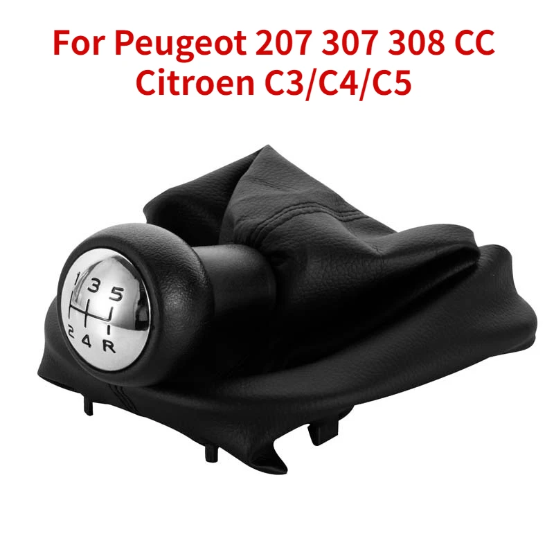 For Peugeot 207 307 308 CC Citroen C3/C4/C5 5 Speed Gear Shift Knob Shifter Lever Stick Gaiter Boot Cover PU Car Accessories