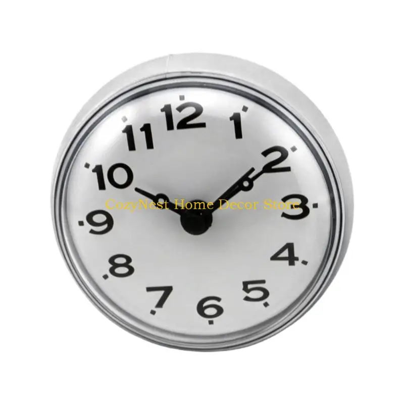 92MF Small Bathroom Clock for Mirror or Sink Side, Suction Cup Mount with Clear Numerals and Round Clock Face for Family Use