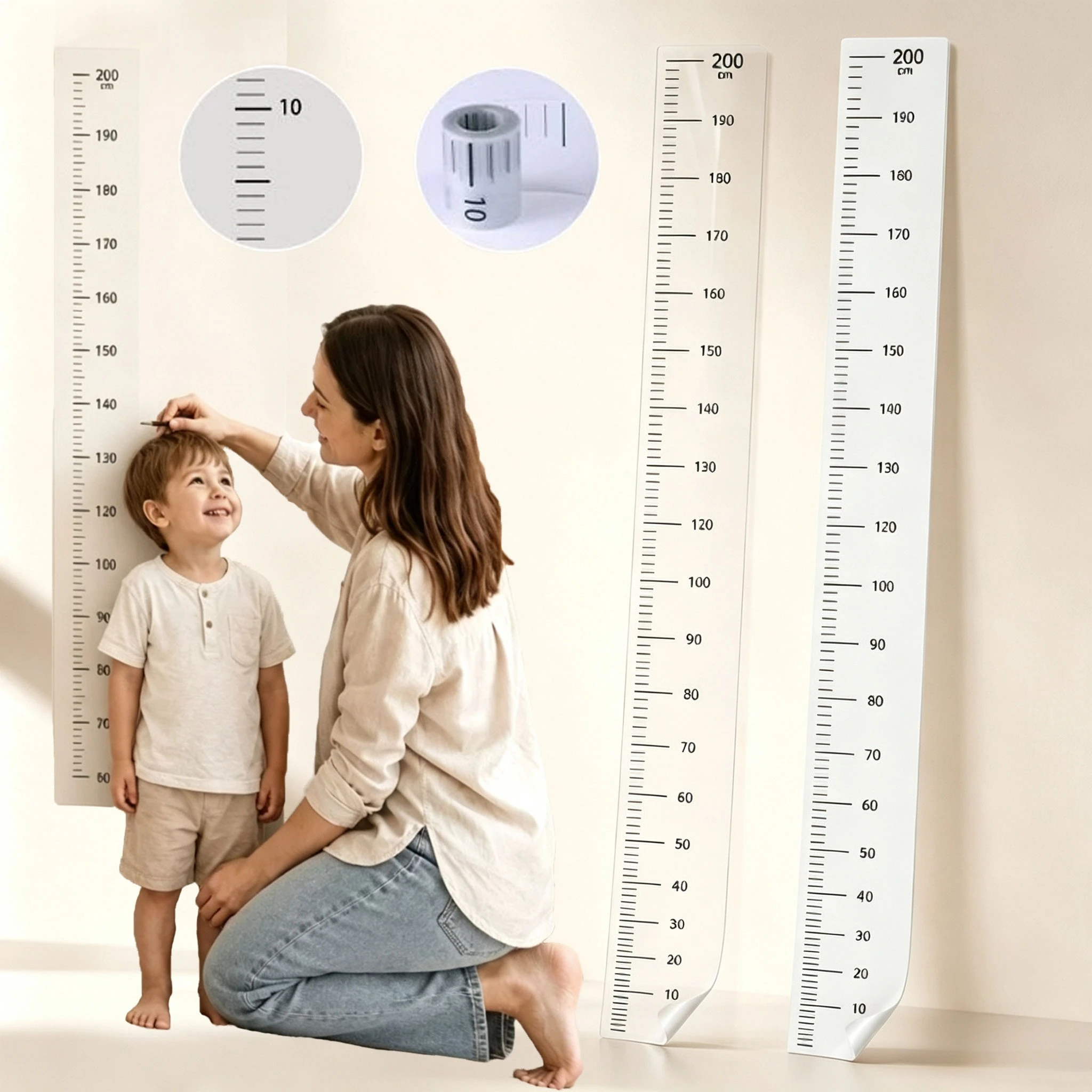 Abnehmbarer PVC-Wandaufkleber, 2 m hohe Messkarte, beschreibbare Oberfläche, klare Markierungen für die tägliche Größenmessung, Wanddekoration für Zuhause