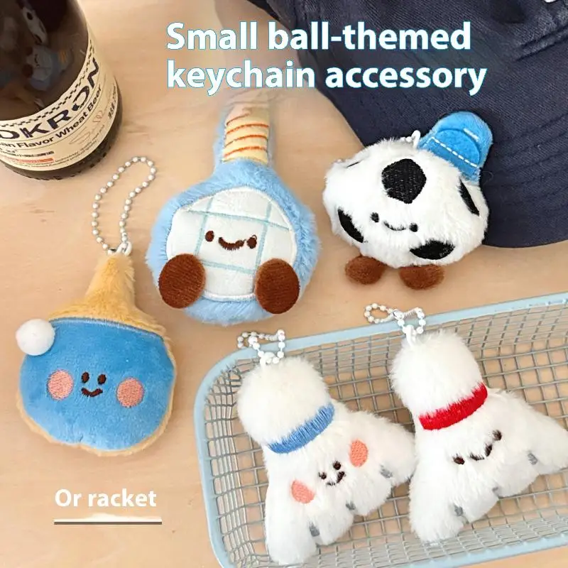 New Cute Cartoon Plush Ball Decoration Doll Pendant Keychain Kawaii Football Table Tennis Racket Stuffed Doll Toys Pendant Gifts view 5