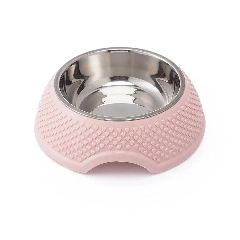 Dog Feeding Bowl Pet Tableware Drinking Dish Stainless Steel Sealed Dog Bowl Pink Green Blue Cat Bowls With Heart-Shaped Pattern