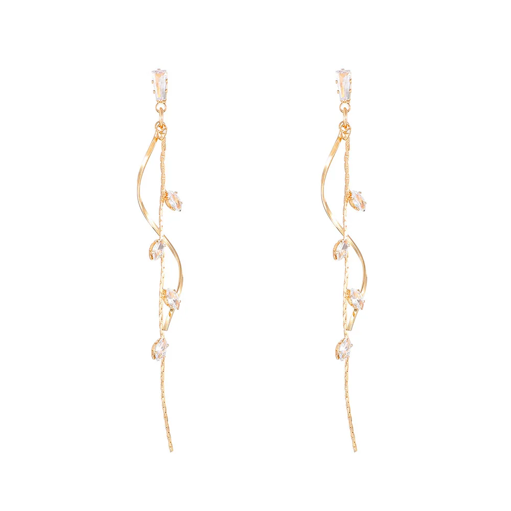 Koreanische Mode Luxus Lange Quasten-Ohrringe für Frauen Ins Rotierende Gedrehte Zirkon-Hängeohrringe Goldfarben Schmuck Geschenk KDE208 – Detail 6