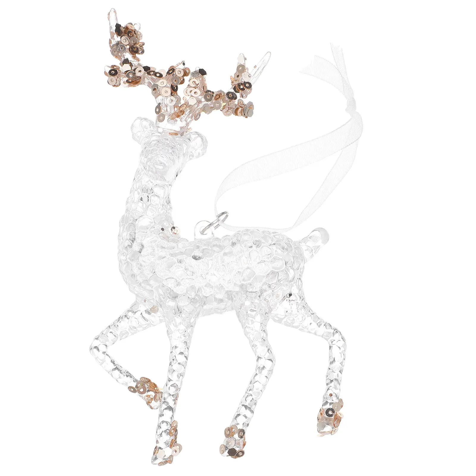 Sparkling Glitter Acrylic Reindeer Ornament Christmas Tree Hanging Decor Clear Transparent Reindeer Holiday Decor Mantel