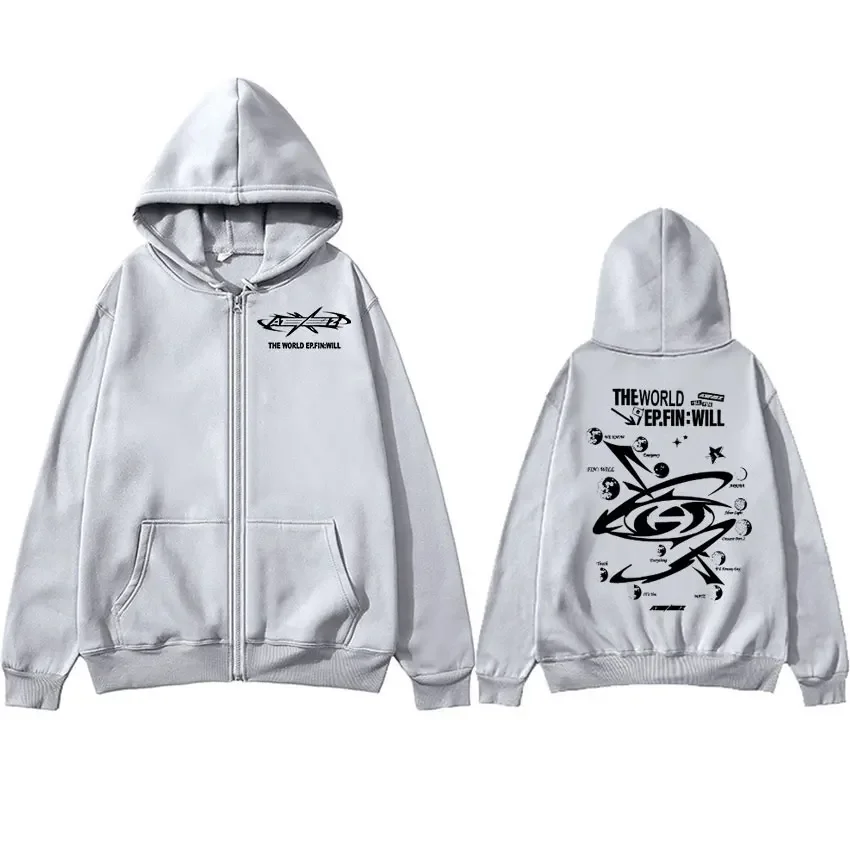 Korean Band Ateez The World Ep Fin Will Zipper Hoodie Men Women Hip Hop Kpop Fashion Causal Clothing Zip Up Jacket Sweatshirt