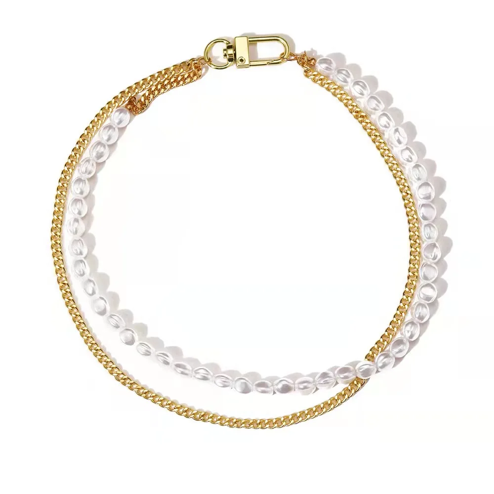 

Tone Eleganc Double Layered Chain Pearl Choker Necklace for Women Kpop Charms Stylish Feminine Jewelry
