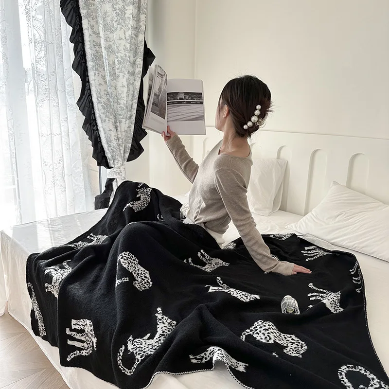 الشمال ليوبارد متماسكة رمي بطانية-بطانية منسوجة ناعمة للأريكة والمكتب قيلولة خفيفة الوزن تكييف الهواء بطانية ديكور المنزل الأنيق #3