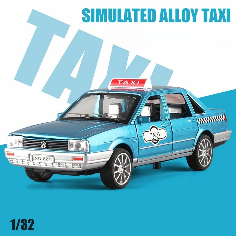 1:32 سبيكة سيارة أجرة نموذج الإضاءة الموسيقى التراجع ستة أبواب تصميم سيارات لعبة للأطفال