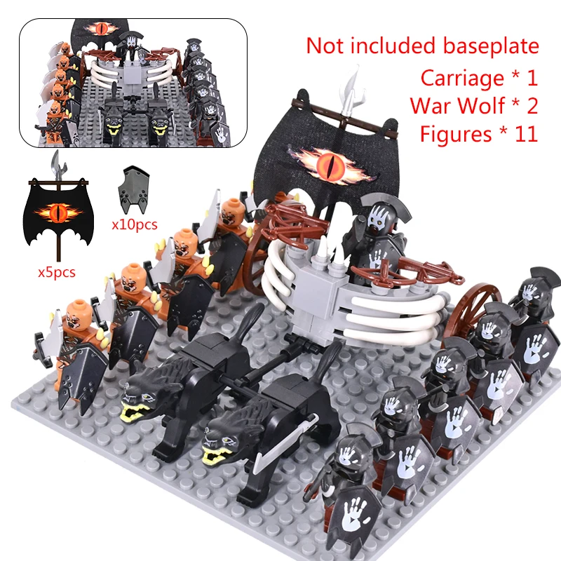 MOC Medieval lotr Figures Black Wolves, Mounted Chariots Legion Lotte Action Dolls Brick Dolls Assembled Building Blocks Toys