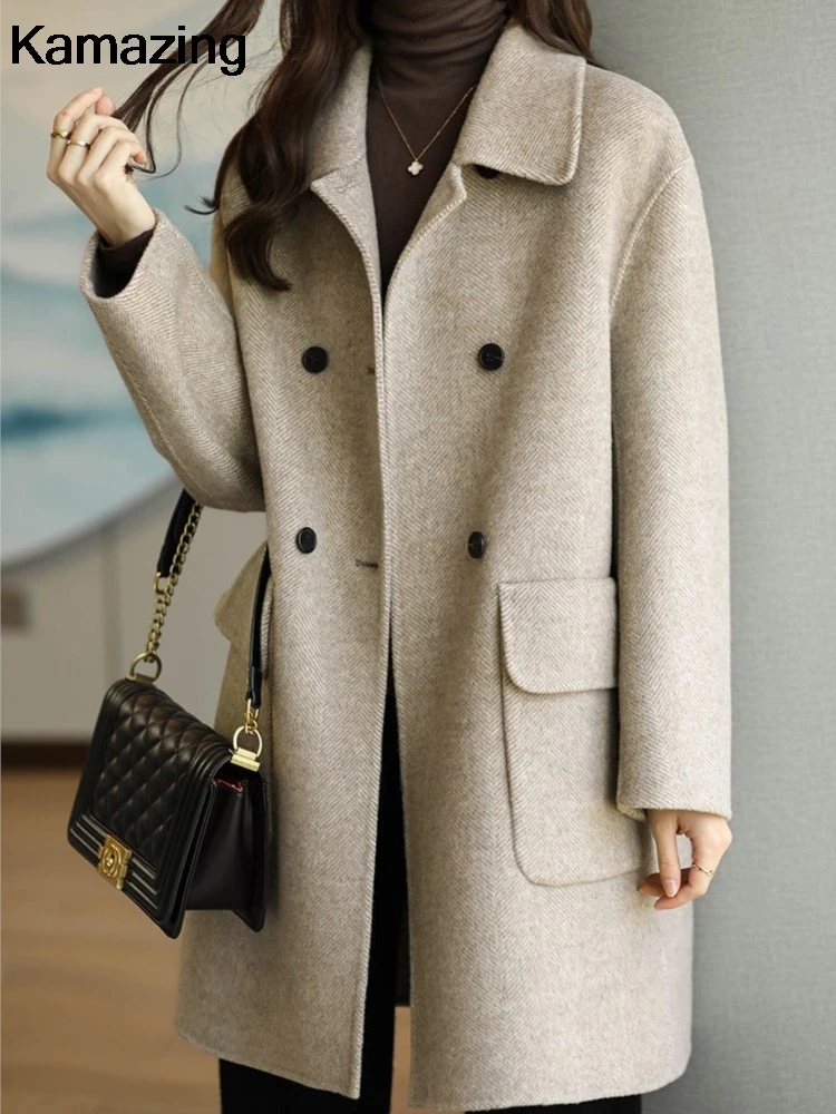 

Autumn Winter New Solid Woolen Coat for Women Korean Style Loose Warm Petite Jacket Female Casual Simple Overcoat