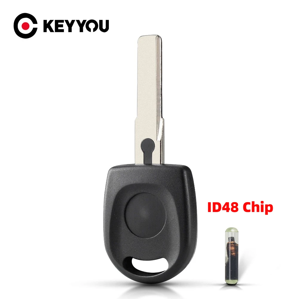 KEYYOU NEUER Auto-Zündschlüssel mit Transponder ID48 Chip für VW, Volkswagen, Skoda, SEAT Schlüsselgehäuse mit ungeschnittenem HU66 Schlüsselblatt
