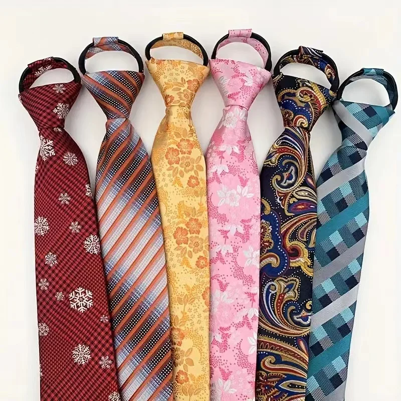 

Hot Sell Style 8CM Zipper Tie Men Bridegroom Wedding Stripes Necktie Lazy Pre-tied Ties Striped Zipper Necktie For Men Women