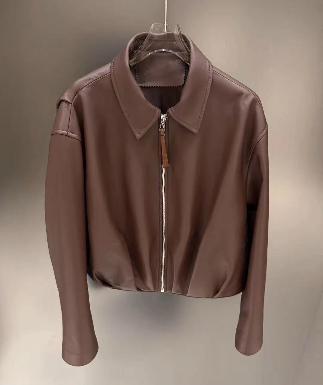 Giacca in pelle naturale per donna Giacca da motociclista bomber in pelle di agnello Maniche lunghe Cappotto in pelle di montone al 100% Top corti piegati Donna