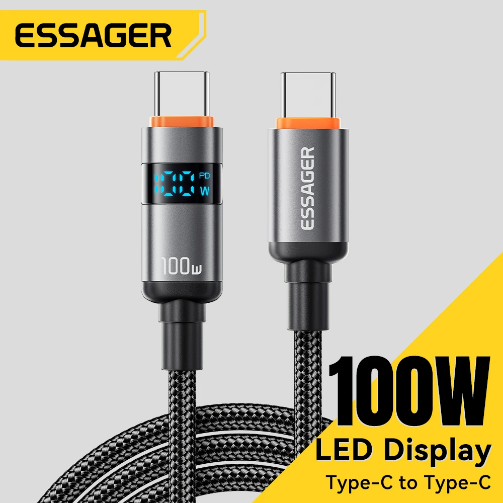 Essager 100W Kabel typu C do typu C 5A PD Szybkie ładowanie Kabel USB C do USB C do wyświetlacza Macbook Laptop iPad Xiaomi iPhone 16 15