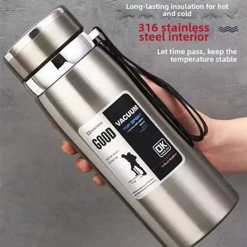 800/1000ml Sports Thermos Bottle Large Capacity Stainless Steel Insulated Water Bottle Heat-resistant Creative