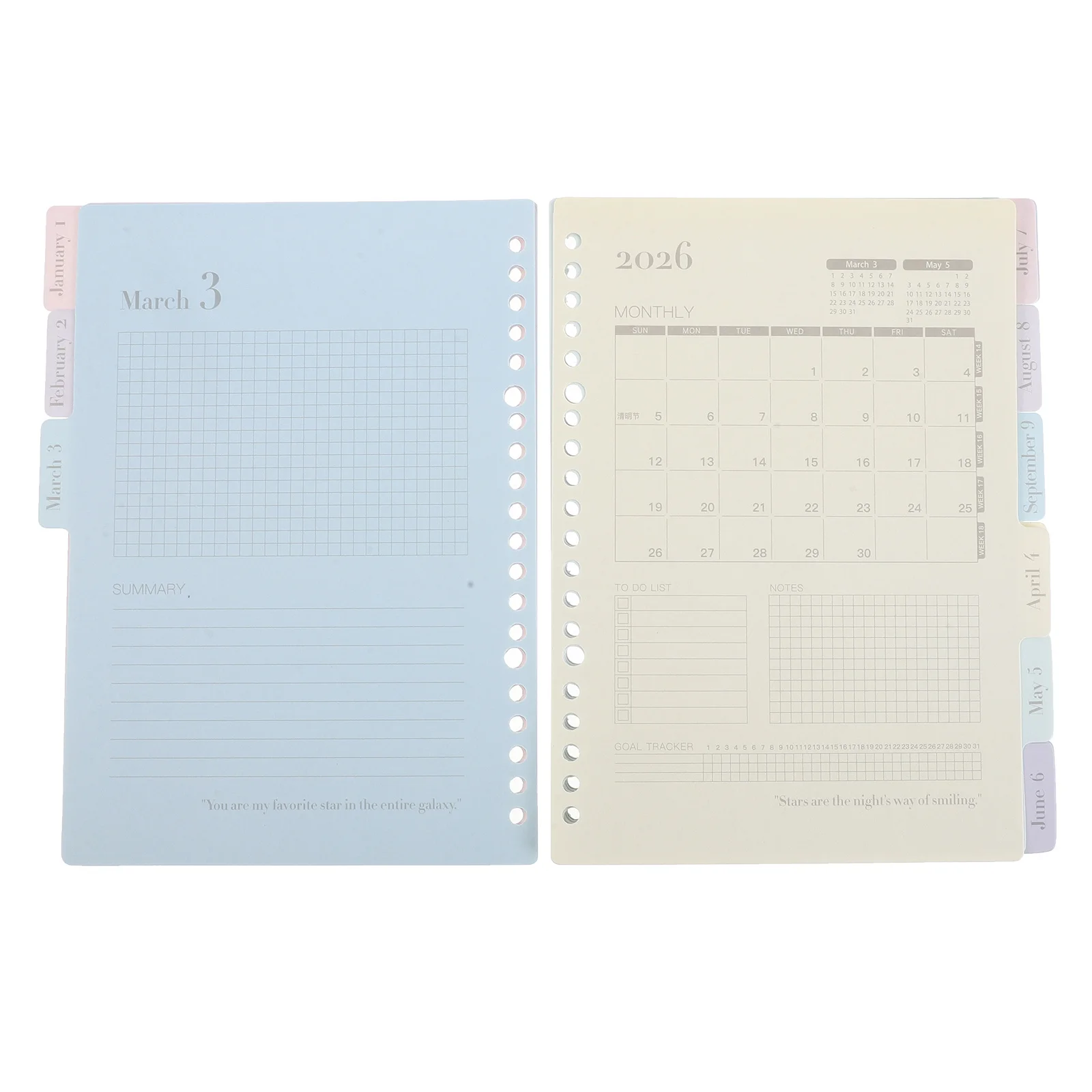 

1 Unit Reusable Calendar Binder Insert with Yearly Monthly Views for Work Study Schedule Management Calendar Filler Pages