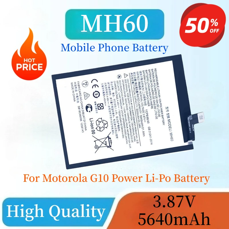 

New High Quality​ Mobile Phone Battery MH60 3.87V 5640mAh 21.9Wh for Motorola G10 Power Rechargeable Lithium Polymer Battery