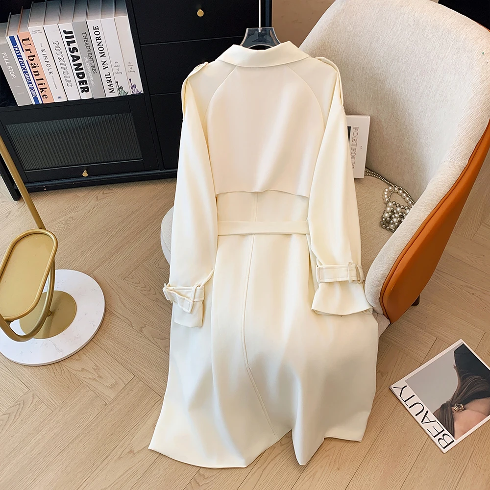 Gabardina larga informal de talla grande para mujer, cárdigan de doble botonadura, solapa de viaje, top con Bolsillo grande, diseño de cinturón,