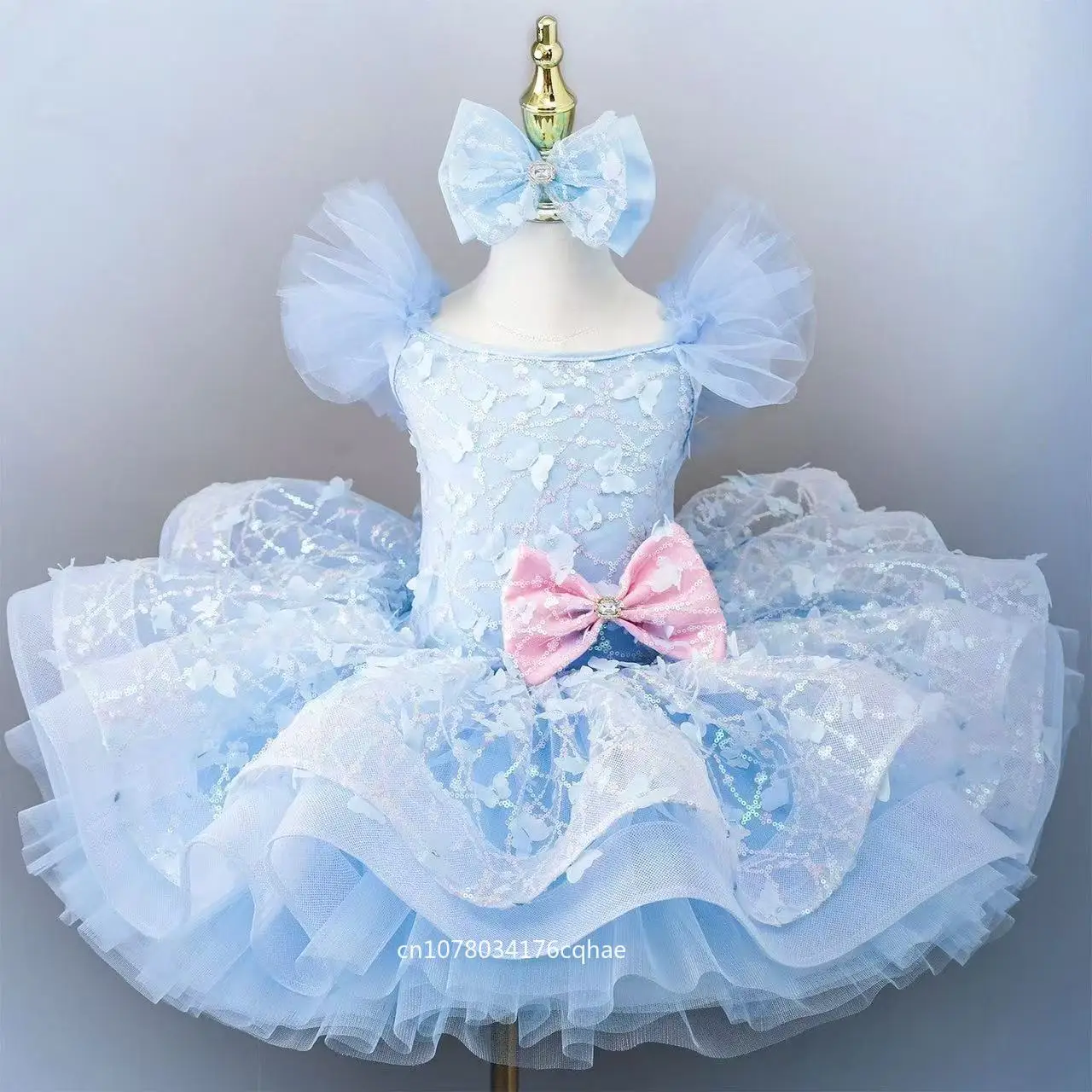 

Dreamy Blue Sequin Ballet Dress Girls Professional Modern Dance Tutu Skirt Carnival Event Stage Performance Suits Lolita Dress
