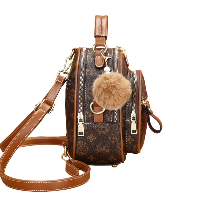 3-piece women's bag set, lightweight luxury printed mini backpack for ladies with four carrying ways: shoulder, crossbody view 4