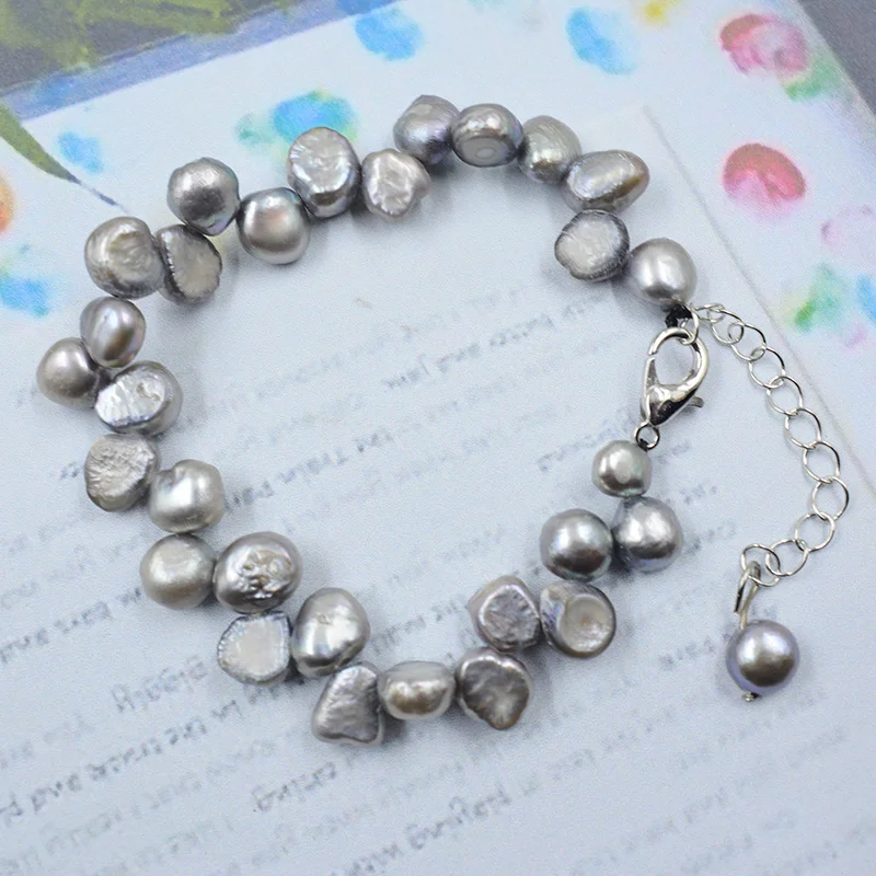 7MM -10MM White, gray，black natural pearl bracelet, give friends the best gift 8\