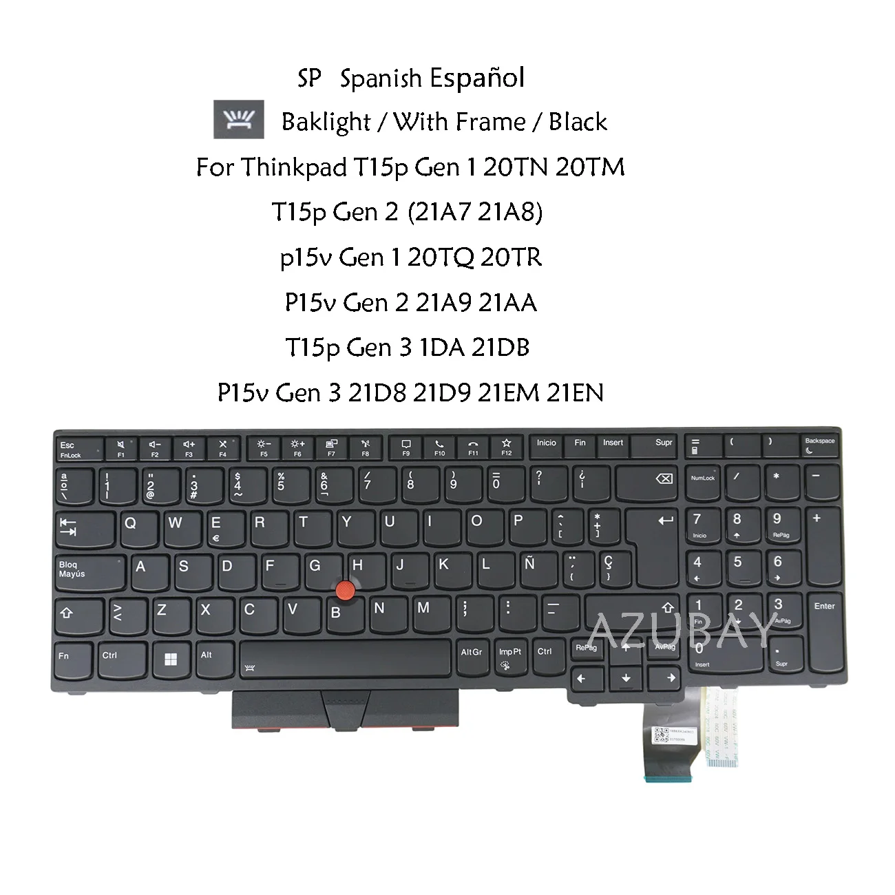 SP LA Latin Spanish Backlit Replacement Laptop Keyboard for Lenovo ThinkPad T15p Gen 3 1DA 21DB, P15v Gen 3 21D8 21D9 21EM 21EN