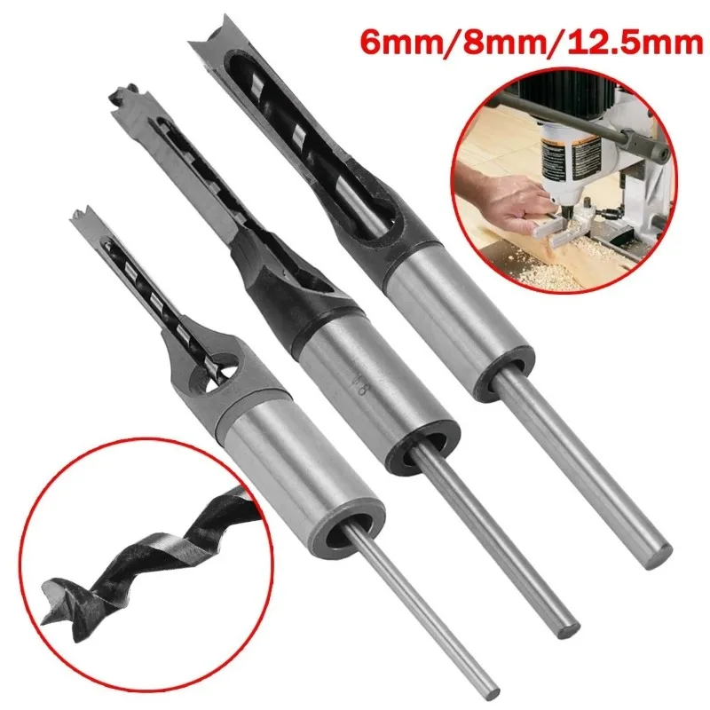 6/8/12.5mm HSS Square Hole Drill Bit Auger  Steel Mortising Drilling Craving Woodworking Tools