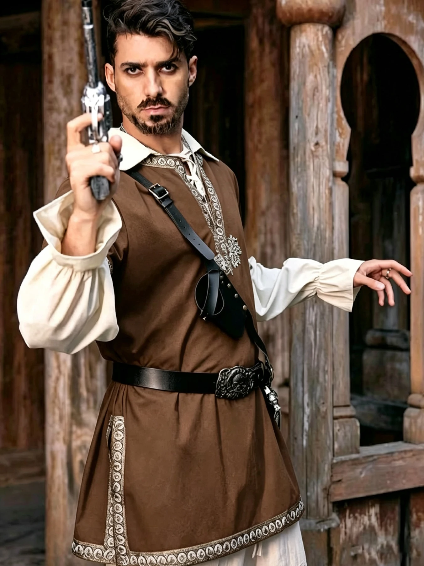 Medieval Shirt Clothing T-Shirt, Men's and Women's Viking Pirate Knight Long Coat, Renaissance Role-Playing Costume