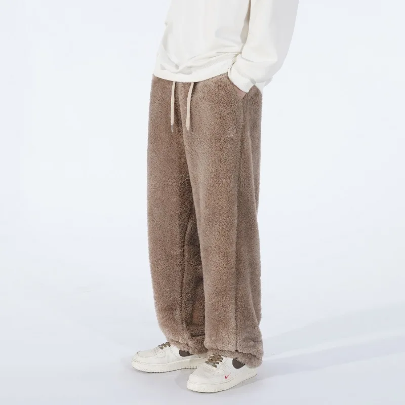 

Мужские однотонные эластичные брюки с высокой талией и карманами, модные повседневные свободные прямые брюки