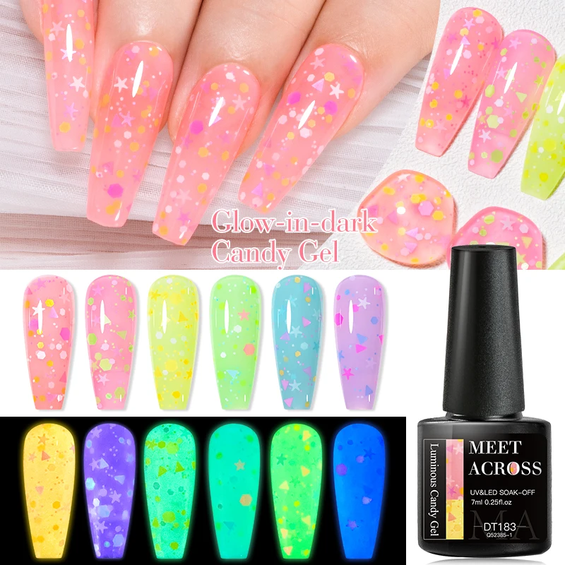 

MEET ACROSS 7ml Luminous Gel Nail Polish Colorful Nails Glitter Glow-in-dark Nail Glue Vernis Semi Permanent Nail Art Supplies