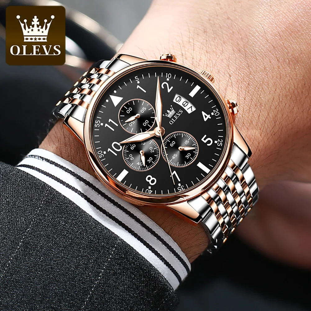 OLEVS мужские часы Ouartz Watch For Man Многофункциональные часы Классический стиль Хронограф Наручные часы Водонепроницаемые светящиеся дата