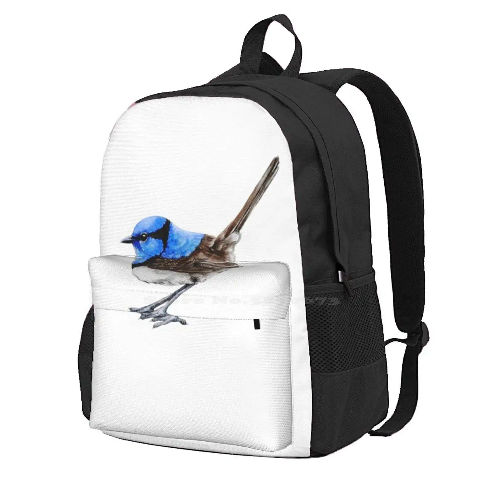 

Little Wren On White Hot Sale Schoolbag Backpack Fashion Bags Blue Wren Australian Native Bird Fairy Wren Blue Feathers Winged