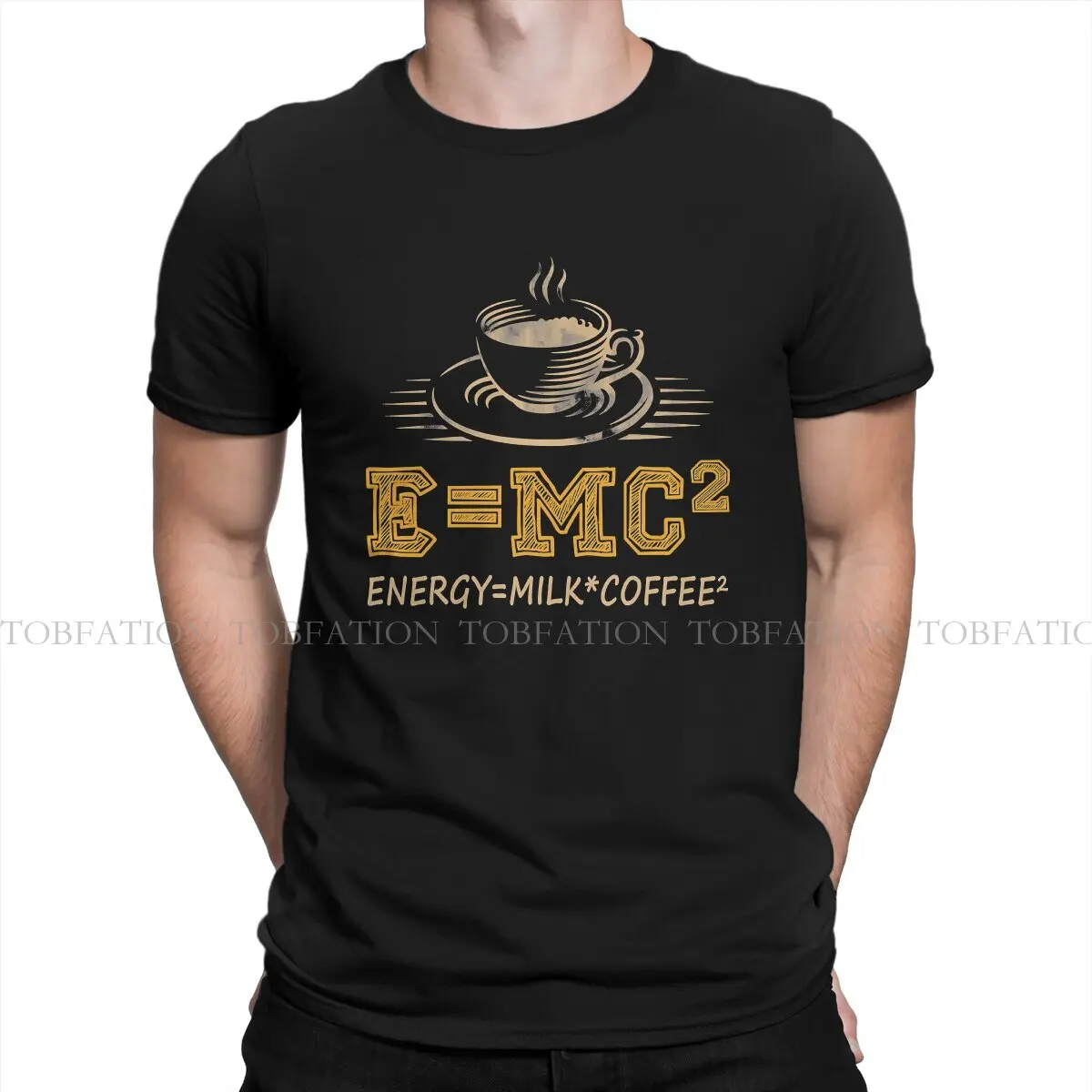 Science Coffee Lover E=mc2 Energy Milk Classic  Tshirt Top Cotton Oversized O-Neck Men's Streetwear Graphic Men T shirt