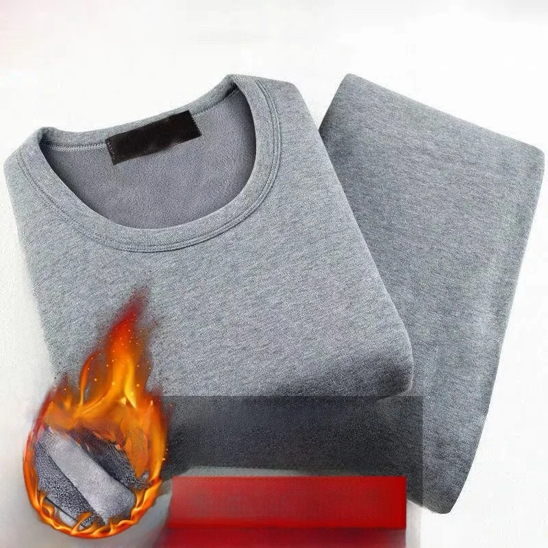 

Men's Winter Warm Underwear Fleece Lined Thick Set Cotton Youth Cold Proof Autumn Clothes Bottom Shirt Pants