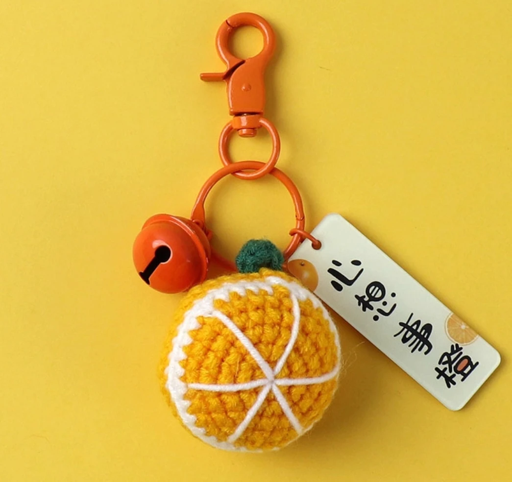 

A bright future pendant, woolen knitted orange keychain, wish-fulfillment meaning diy handmade gift