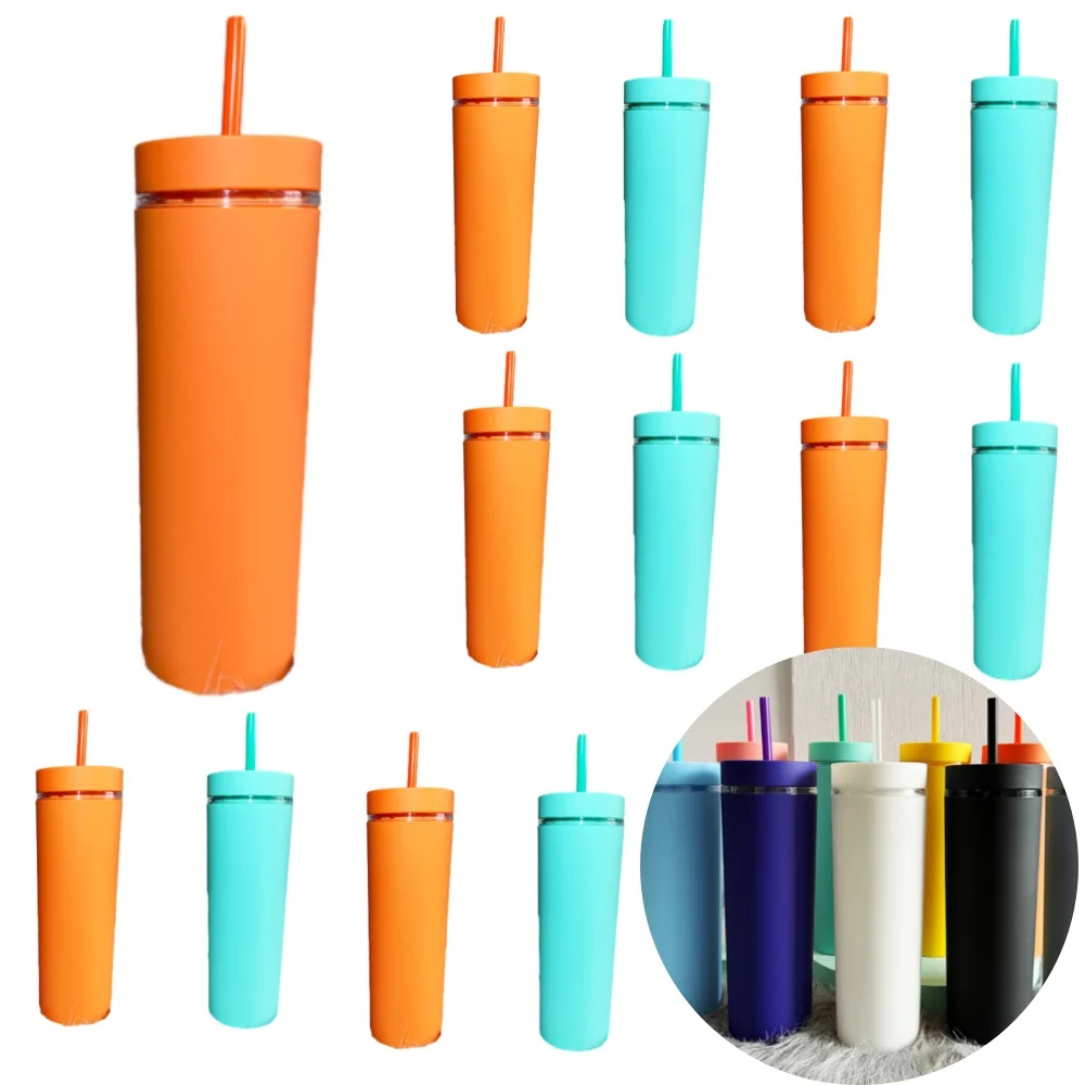 500ml double-layer frosted straight Cup Fashion ins wind high color water cup portable water cup with straw Reusable Drinkware